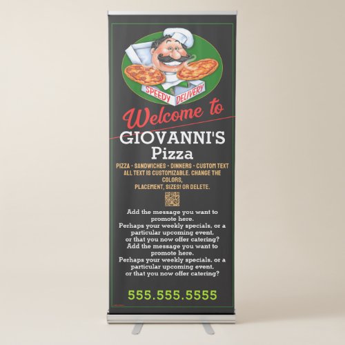 Pizzeria Italian Restaurant Welcome We Deliver  Retractable Banner
