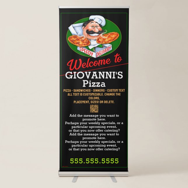 Pizzeria Italian Restaurant Welcome We Deliver  Retractable Banner (Front)