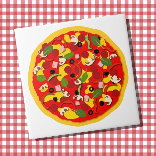 Pizzeria Pepperoni Pizza Colorful Ceramic Tile