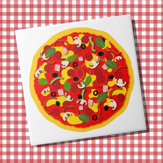 Pizzeria Pepperoni Pizza Colorful Ceramic Tile (Colorful pizzeria ceramic wall tile)