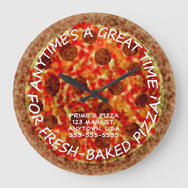 Pizzeria Pepperoni Pizza Custom Wall Clock w Name (Front)