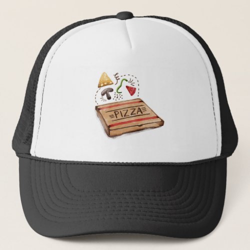Pizzeria Pizza Box with the Works Toppings Trucker Hat