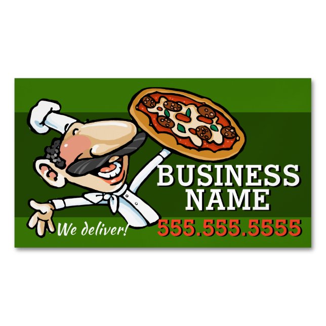 Pizzeria Pizza Restaurant Customizable Promo Magnetic Business Card (Front)