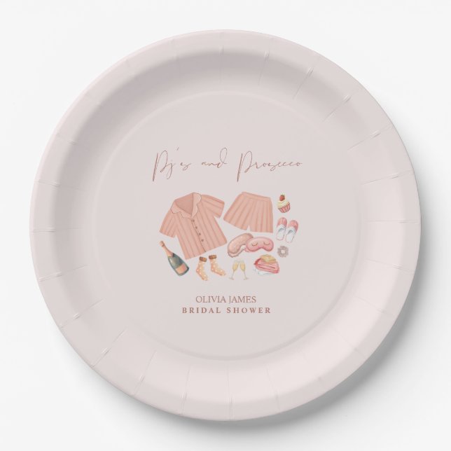 Pj and prosecco bridal shower paper plates (Front)