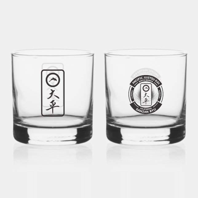 PJK 12oz Rocks Glass Set of 2 / black logo & kanji (Front)