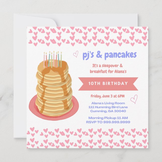 PJs and Pancakes Sleepover Birthday Invitations (Front)