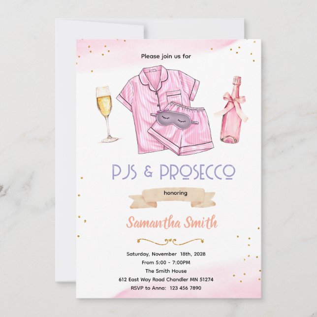 PJ's and Prosecco party invitation (Front)