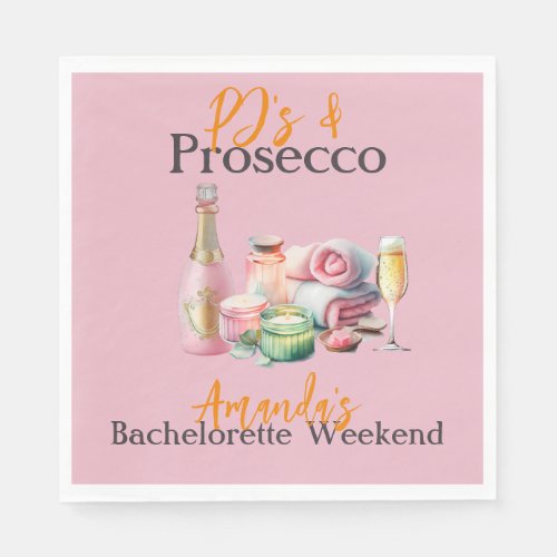 Pjs and Prosecco Pink Spa Bachelorette Party  Napkins