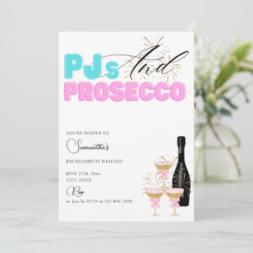 PJs Prosecco Pajama Party Bachelorette Weekend Invitation