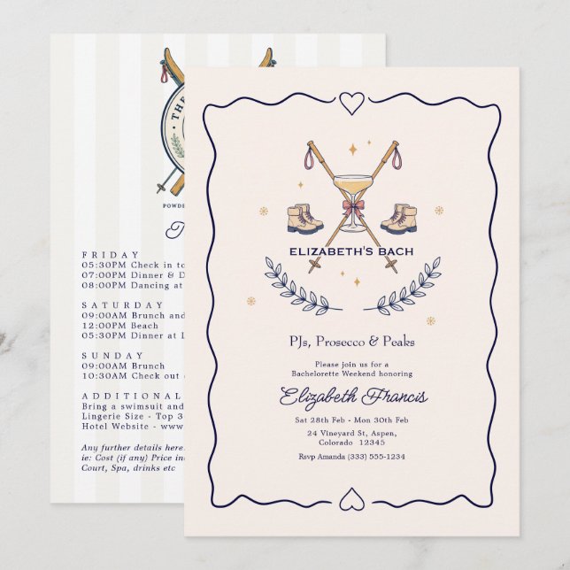 PJs Prosecco & Peaks Ski Bachelorette Weekend Invitation (Front/Back)
