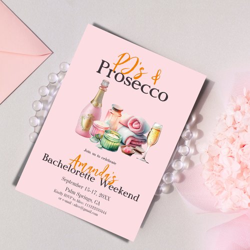 Pjs Prosecco Pink Spa Bachelorette Party Itinerary Invitation