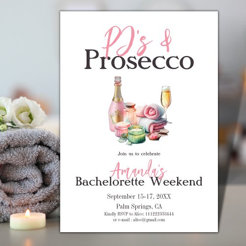 PJs Prosecco Spa Bachelorette Party Itinerary Invitation