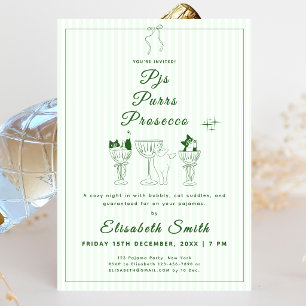 PJs, Purrs & Prosecco Cat Pajama Party Invitation