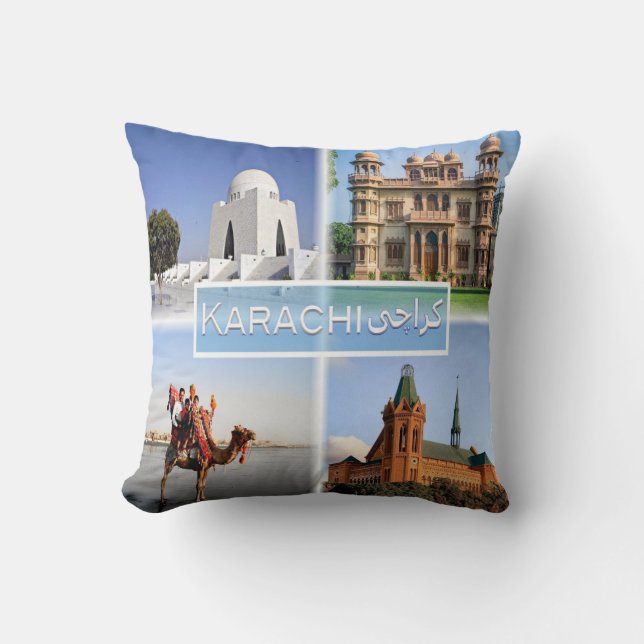 PK Karachi - Mazar e Quaid - Mohatta Palace - Throw Pillow (Front)