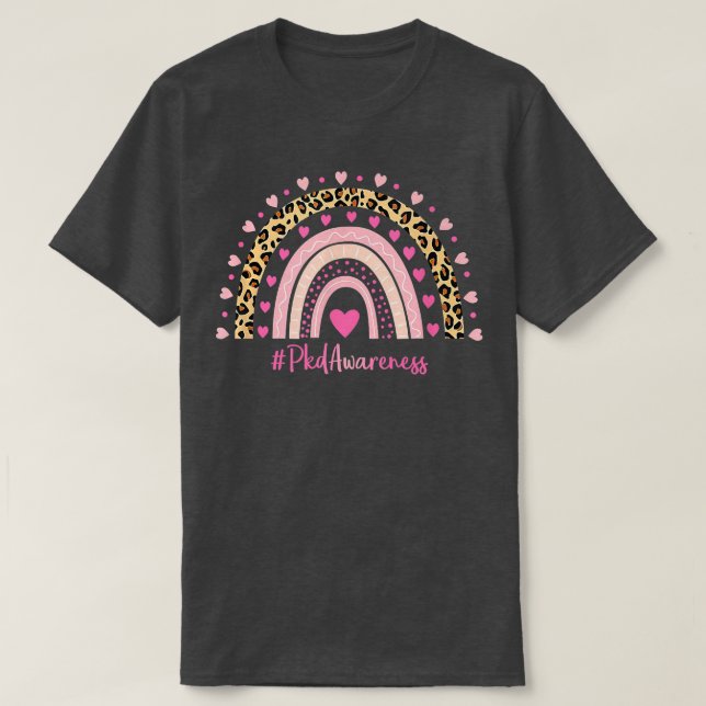 Pkd Awareness Pink Heart Leopard Rainbow Pkd Warri T-Shirt (Design Front)
