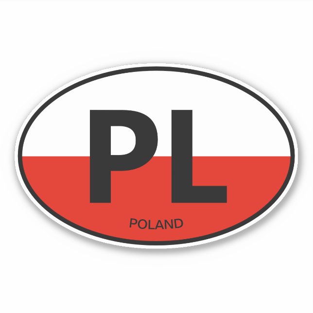 PL country code Polish flag oval vinyl car Sticker (Front)