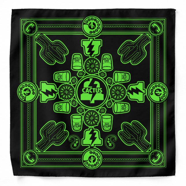 PLA Bandana designed by Don Fickles (green print) (Front)