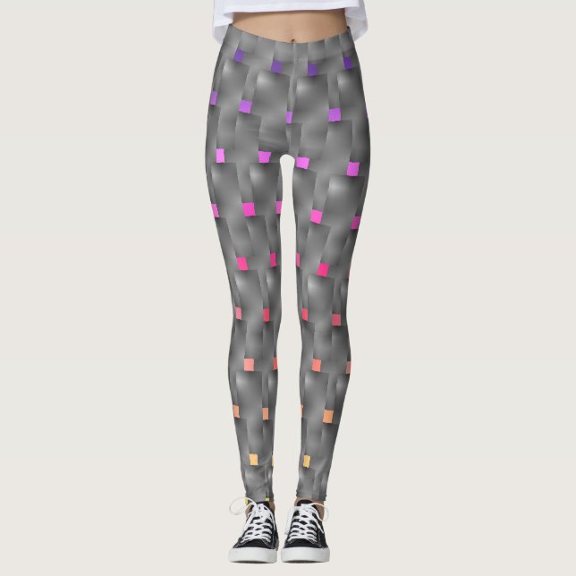 Placas cinza, quadros amarelo, salmão, rosa, lilás leggings (Front)