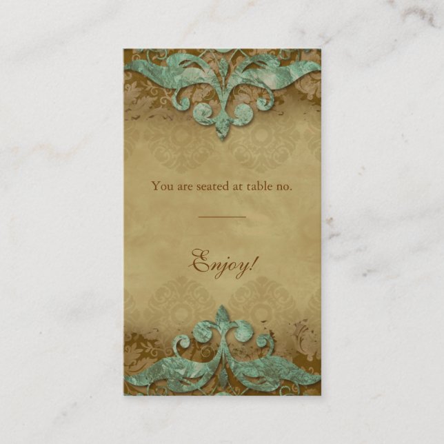 Place Card Antique Verdigris Wedding (Front)