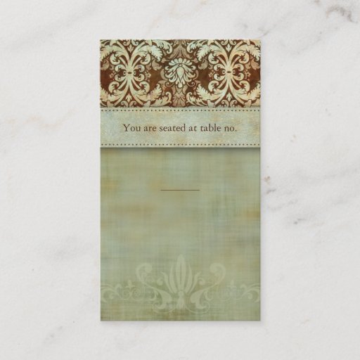 Customizable Place Card Damask Brown Vintage Look Business Cards