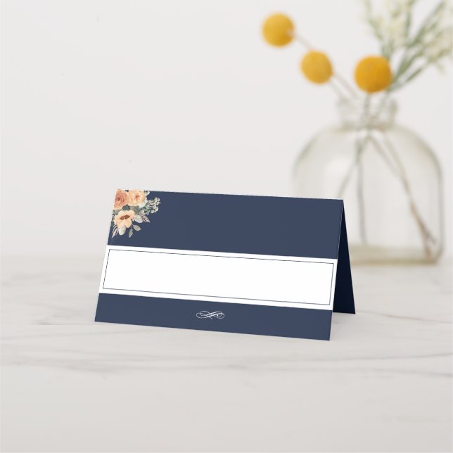 Place Card - Elegant floral blue wedding design (Front)