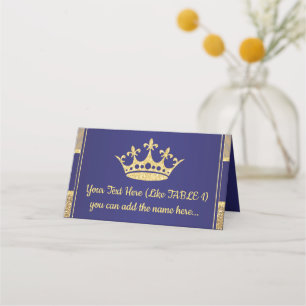 Place Card - Royal Gold Blue Prince King theme