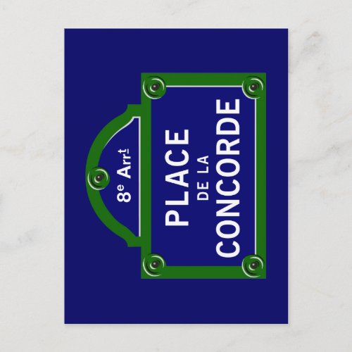 Place de la Concorde Paris Street Sign Postcard