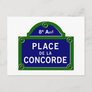 Place De La Concorde  Paris Street Sign Postcard by worldofsigns at Zazzle
