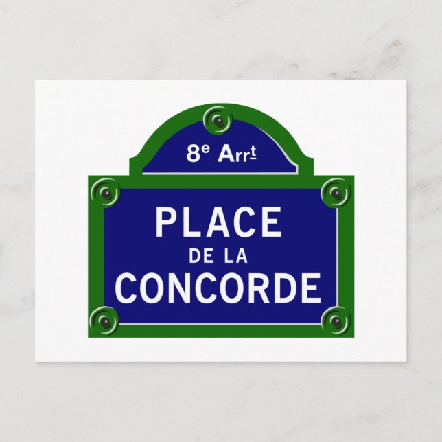 Place de la Concorde, Paris Street Sign Postcard (Front)