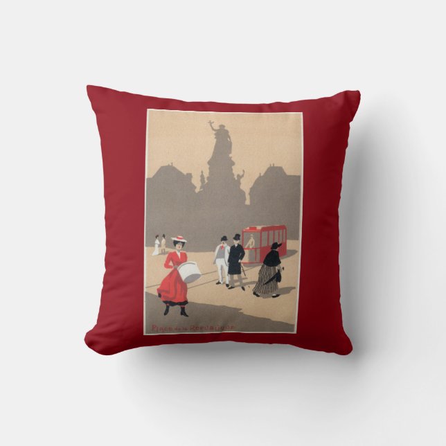 Place de la Republique Art Deco Scene Throw Pillow (Front)