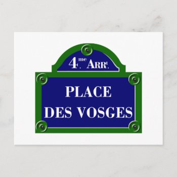 Place Des Vosges  Paris Street Sign Postcard by worldofsigns at Zazzle