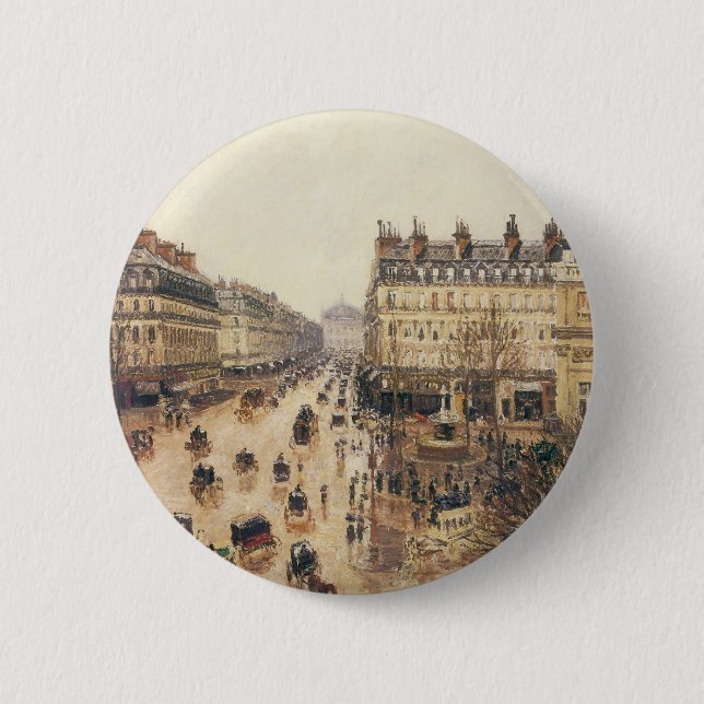 Place du Theatre Francais, Paris Rain by Pissarro Button (Front)