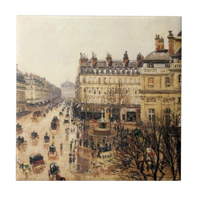 Place du Theatre Francais, Paris Rain by Pissarro Ceramic Tile (Front)