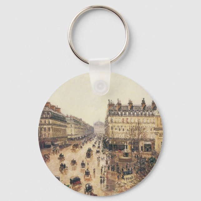Place du Theatre Francais, Paris Rain by Pissarro Keychain (Front)