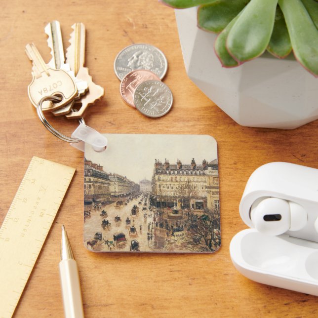 Place du Theatre Francais, Paris Rain by Pissarro Keychain (Desk)