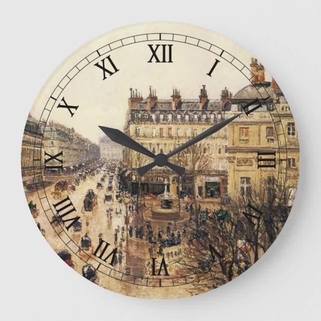 Place du Theatre Francais, Paris Rain by Pissarro Large Clock (Front)