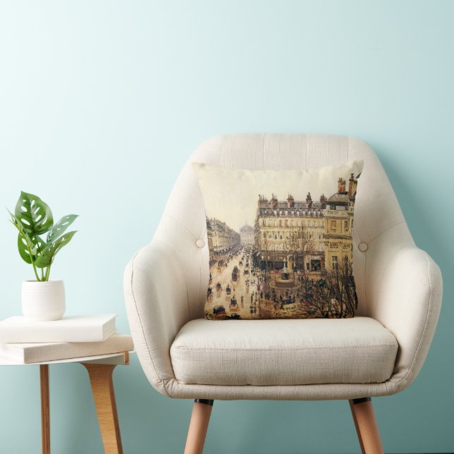 Place du Theatre Francais, Paris Rain by Pissarro Throw Pillow (Chair)