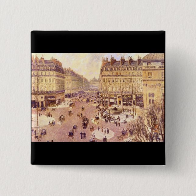 Place du Theatre Francais, Soleil by Pissaro Pinback Button (Front)