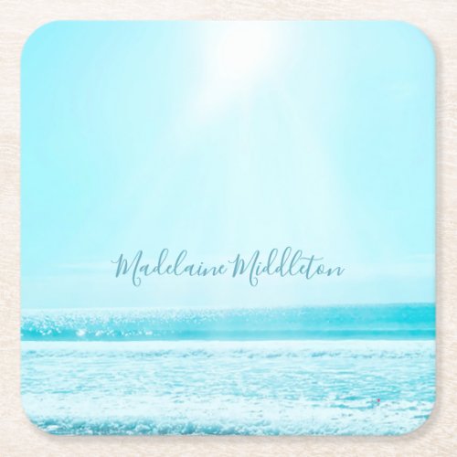 Place Escort Name Seating Sea Ocean Blue  Square  Square Paper Coaster