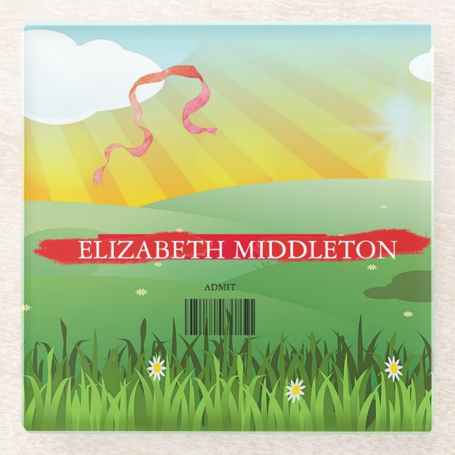 Place Escort Name Seating Tiles Rustic Festival  Glass Coaster (Front)