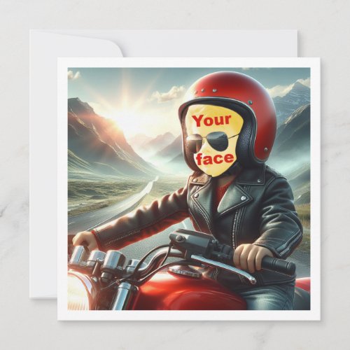 Place my face in the pic child driving motorcycle card