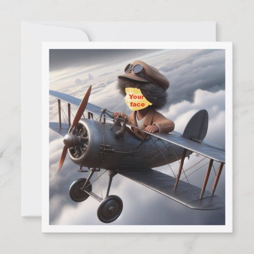 Place my face in the pic flying airplane pilot card
