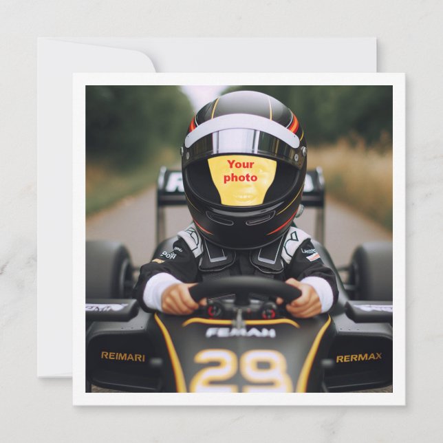 Place my face in the picture, black racing car card (Front)