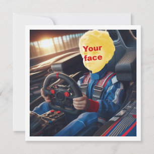 Place my face in the picture, formula 1 racing car card
