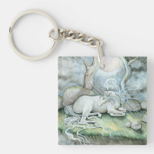 Place of Peace Watercolor Art Unicorn Fantasy Keychain