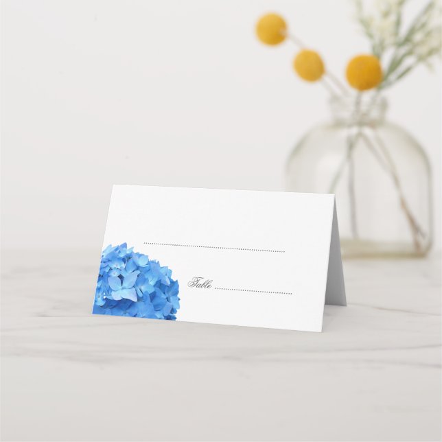 Place or Escort Cards Blue Hydrangea Flower (Front)