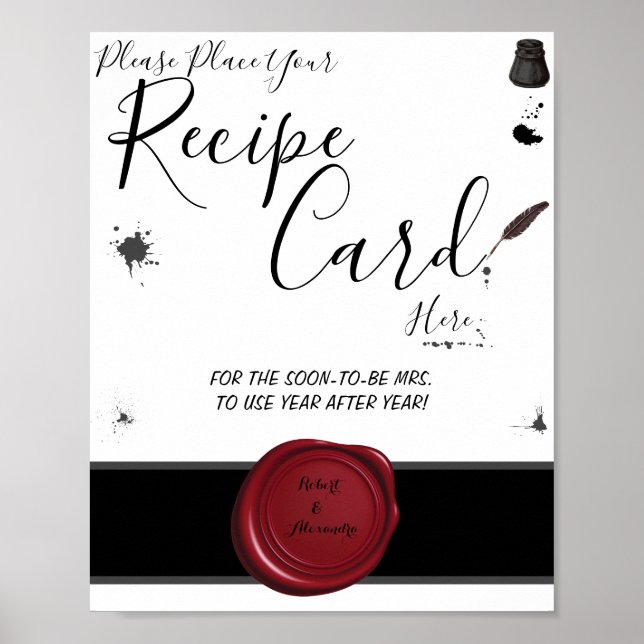 Place Recipe Card Here Pen & Inkwell Shower Sign (Front)