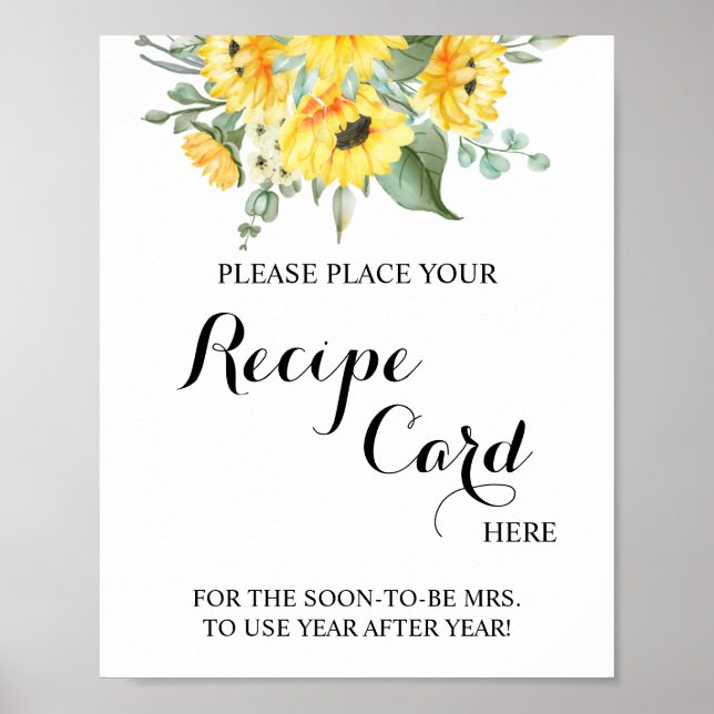 Place Recipe Card Here Sunflower Shower Sign (Front)