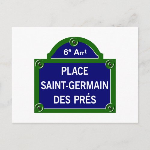 Place Saint_Germain des Pres Paris Street Sign Postcard