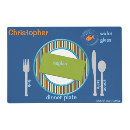 Place Setting Guide For Kids Green Stripes Placemat